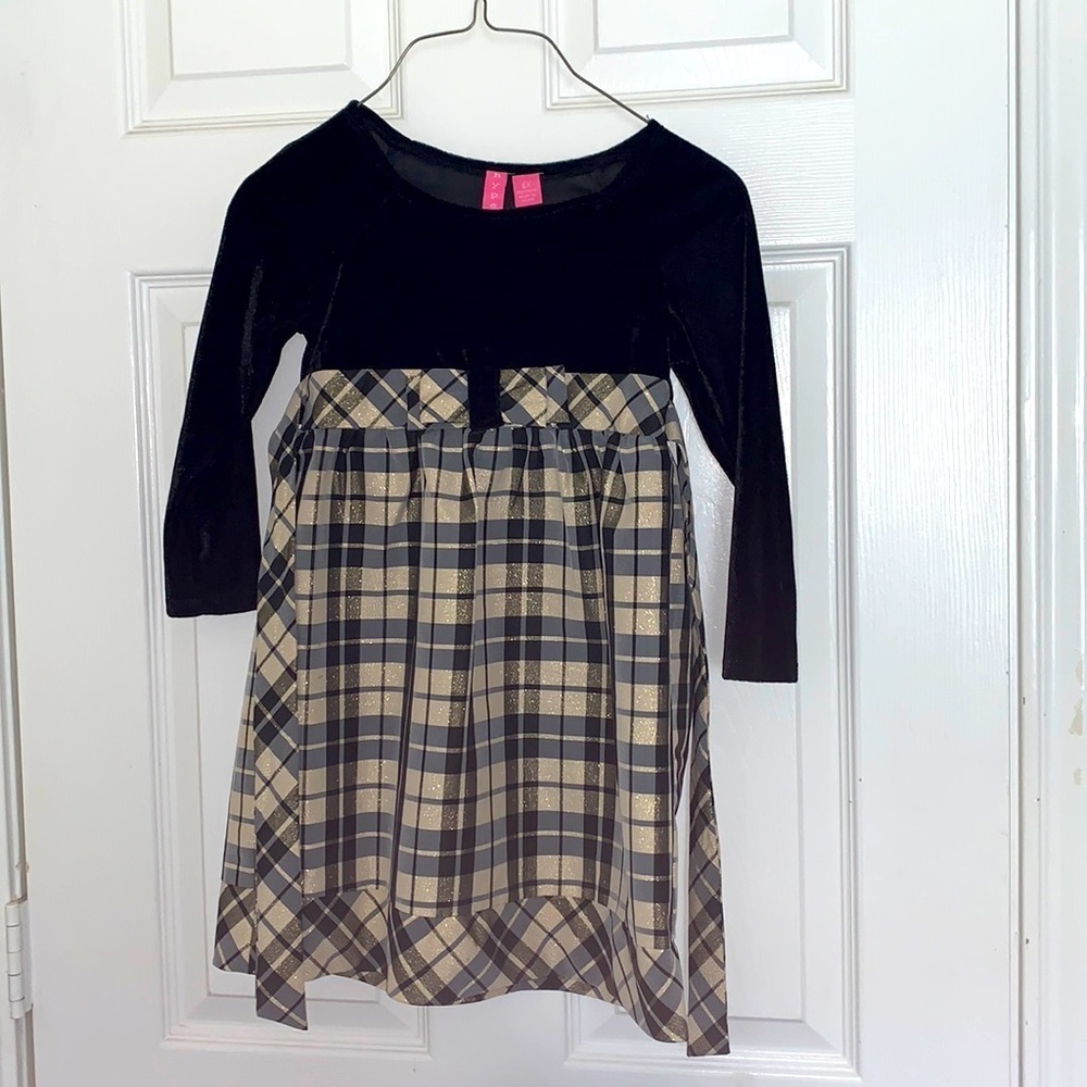 Girls black suede plaid dress